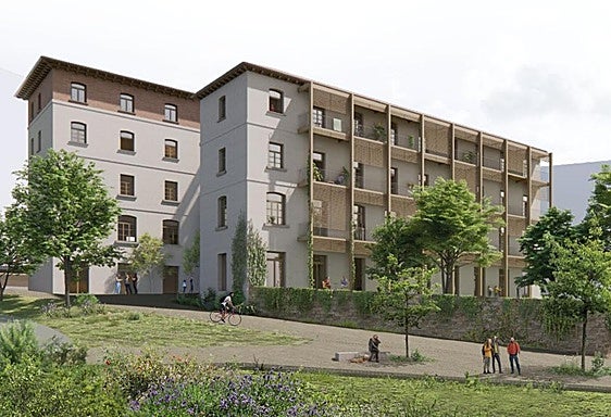 Infografía de la propuesta 'Dame tira' que representa cómo será el lateral del edificio de La Malatería, junto al Parque de Invierno.