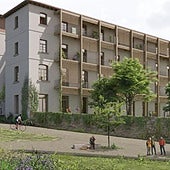 Infografía de la propuesta 'Dame tira' que representa cómo será el lateral del edificio de La Malatería, junto al Parque de Invierno.