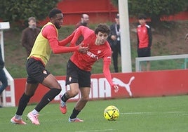Gelabert, en el entrenamiento del Sporting de este miércoles.