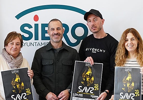 La edil Ana Nosti y el alcalde de Siero, Ángel García, con Eduardo González y Noelia Blanco, de Polarte.