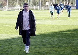Luis Carrión, en el entrenamiento de este viernes del Real Oviedo.