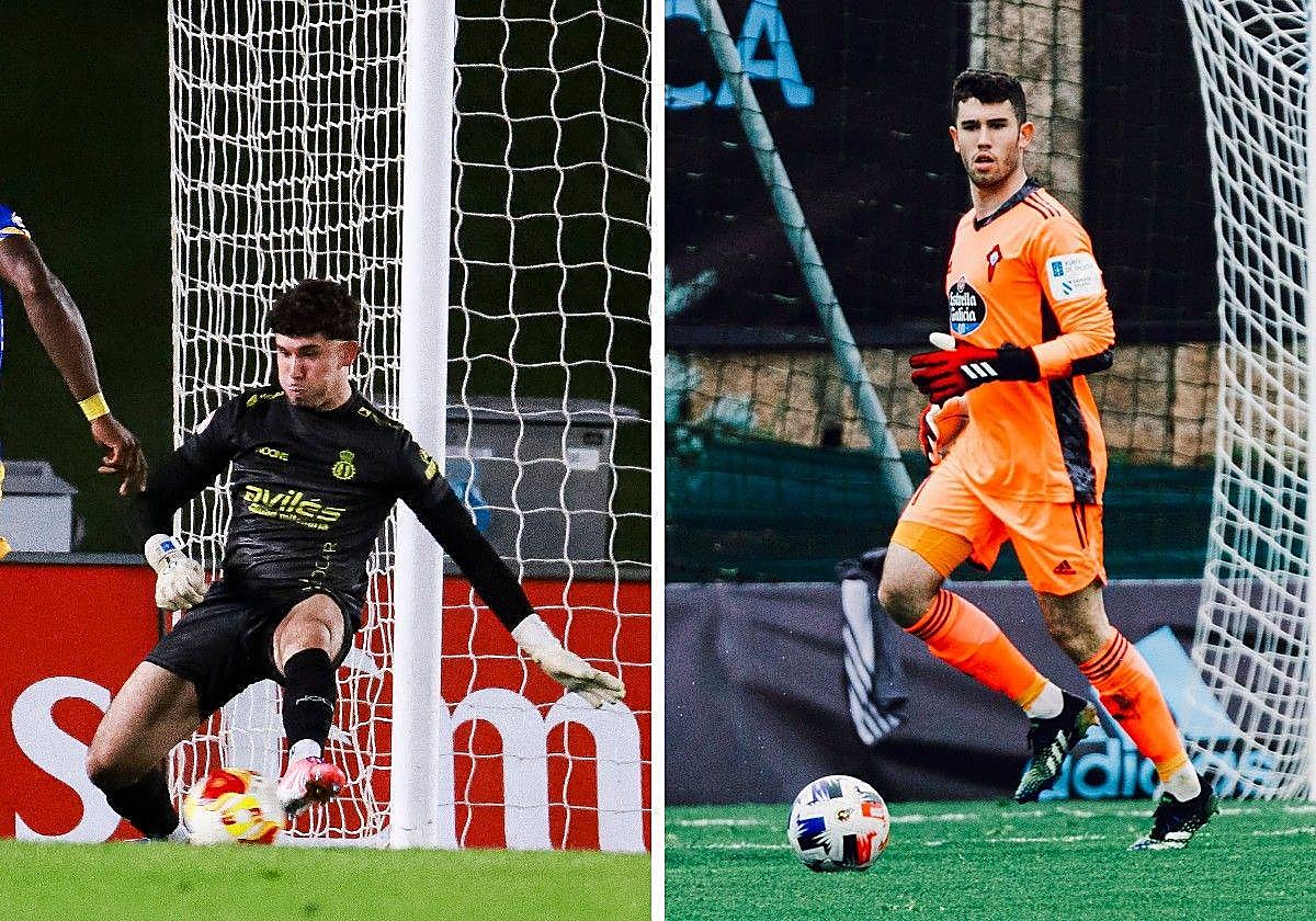 A la izquierda, Álvaro en el Real Avilés. A la derecha, con el filial del Celta.