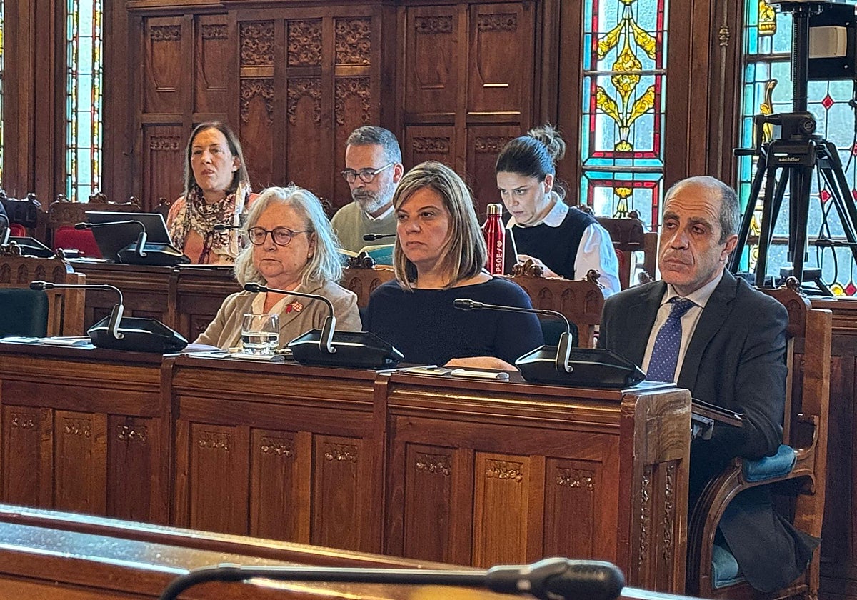 Gimena Llamedo, en el centro, durante su comparecencia de este jueves en la Junta General del Principado.