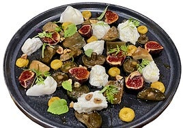 Níscalos en escabeche, burrata e higos caramelizados.