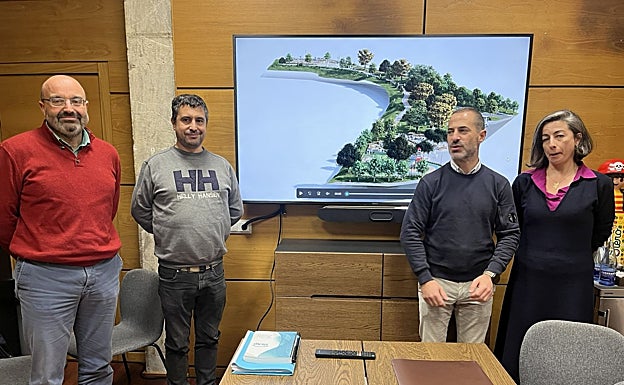 El técnico José Antonio Martínez; el edil Javier Rodríguez; el alcalde de Siero, Ángel García, y María José Fernández, la arquitecto municipal.