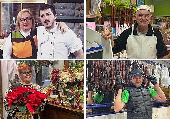 Begoña y Gabriel García, de Confitería El Vasco; Manuel García, de Carnicería Basi; Mari Carmen García, de Flores Ludimar; y Sergio Fernández, de Carnicería Sergio.