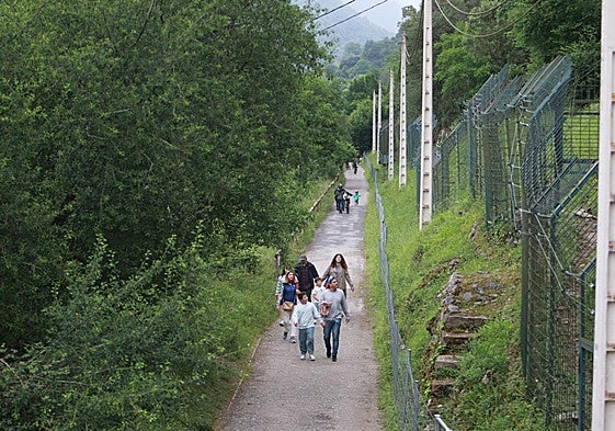 Turistas paseando por la Senda del Oso, en Proaza.
