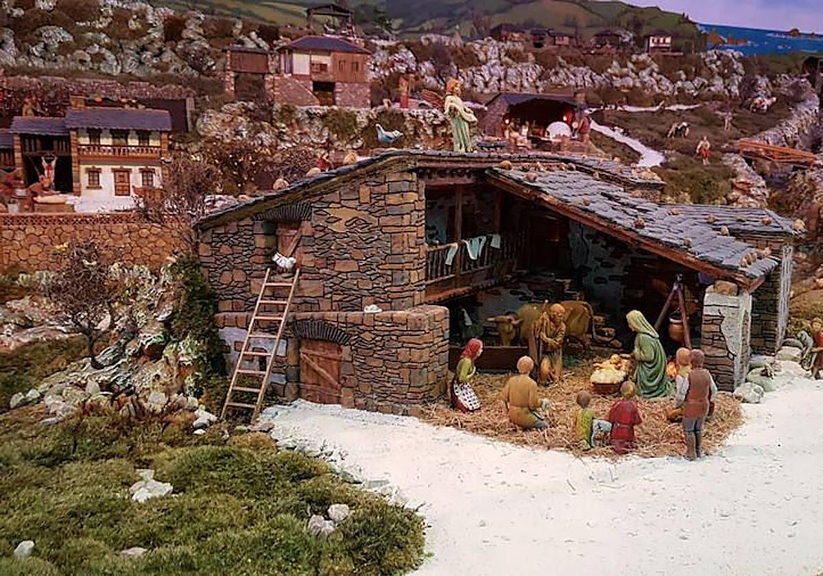 Detalle del Belén Popular Asturiano de La Caridad montado en una pasada Navidad.