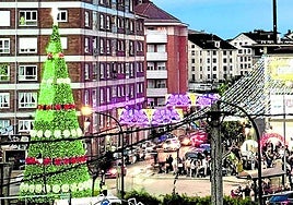 La plaza de la fuente de colores, tras el encendido.