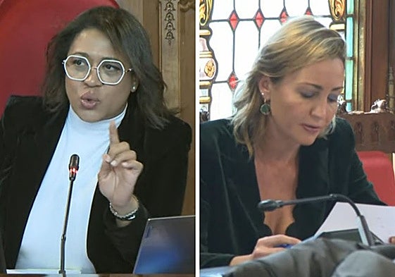 Las diputadas Sandra Camino (PP), presidiendo la comisión, y Delia Campomanes (IU-Convocatoria).