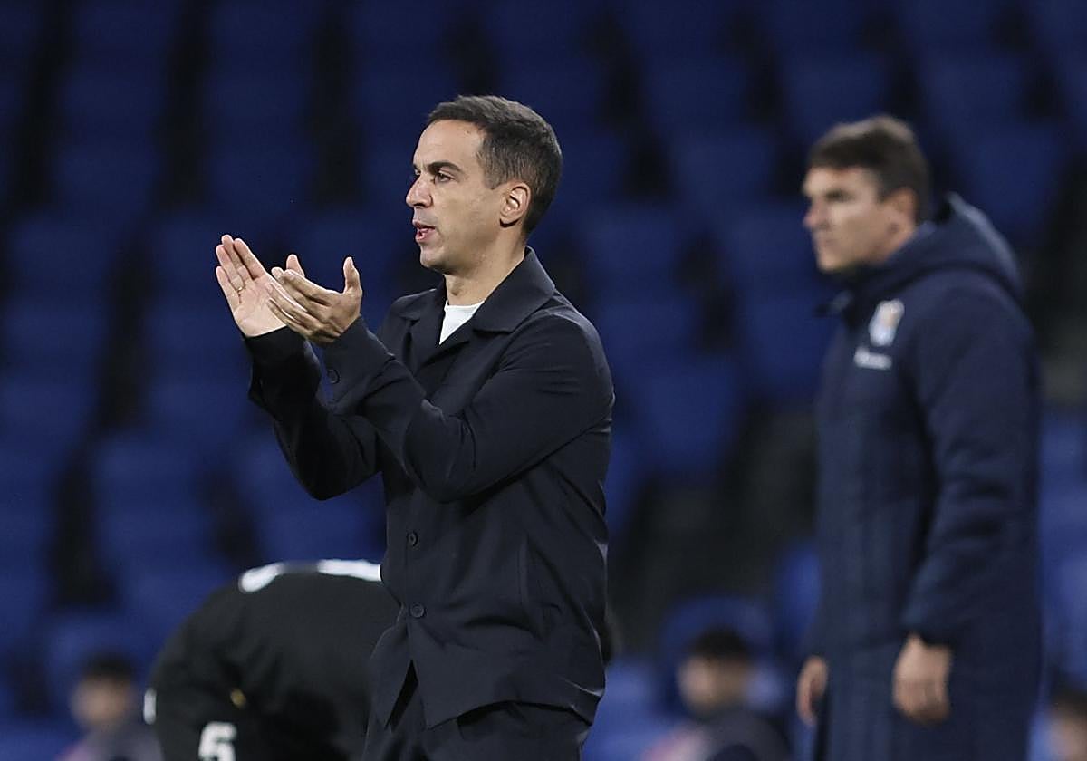 Borja Jiménez, durante el partido contra la Real Sociedad B en Anoeta.