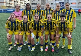 Las jugadoras de partida del equipo carbayón en tierras catalanas.