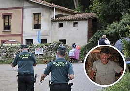 La Guardia Civil en la casa del ganadero asesinado en Cuevas del Agua, en Ribadesella; abajo a la derecha, la víctima.