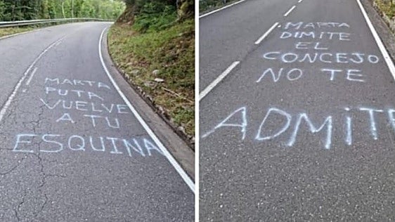 Aparecen pintadas insultando a la alcaldesa de Ponga, Marta Alonso