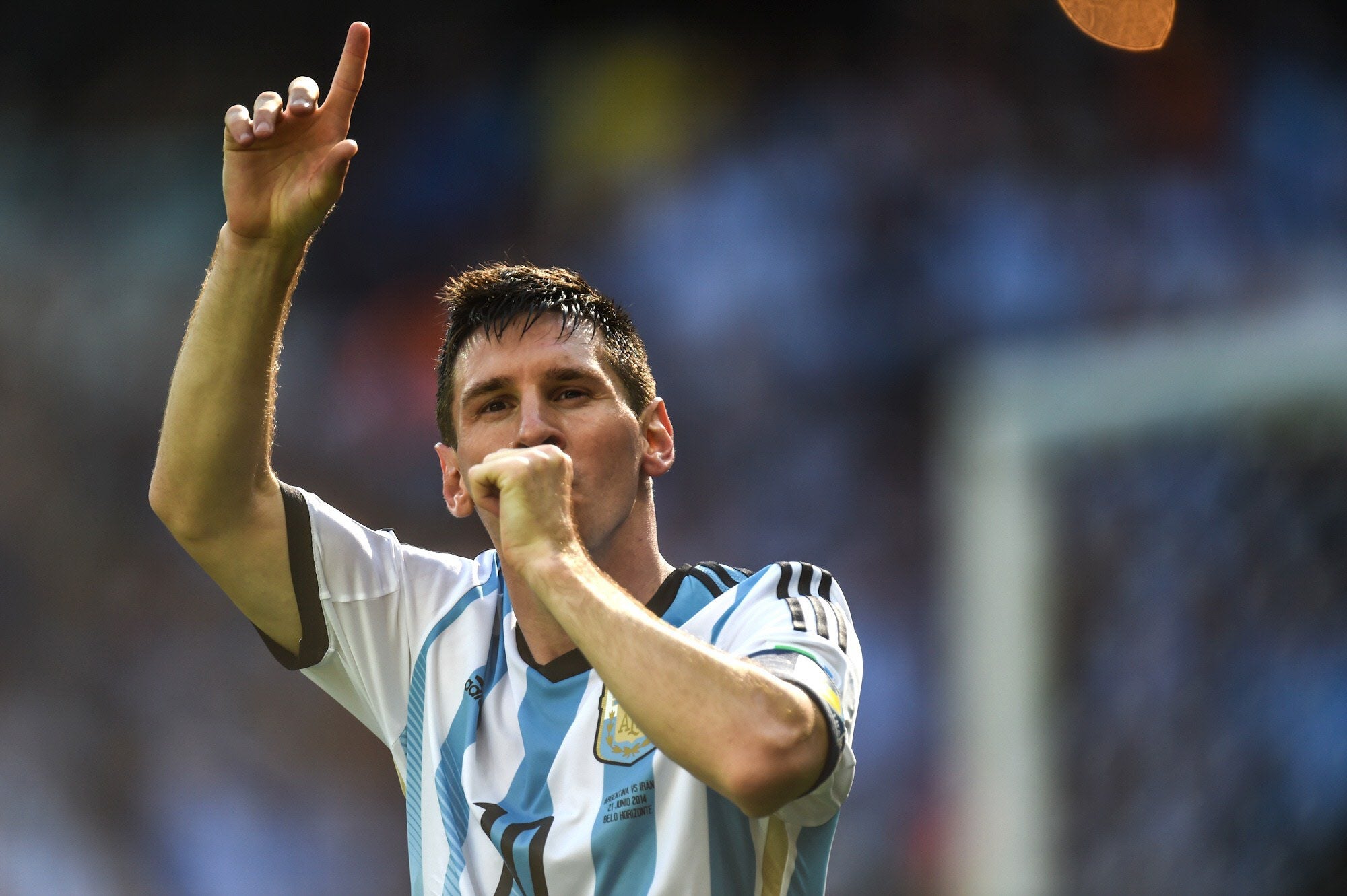 Messi celebra un gol contra Irán. 