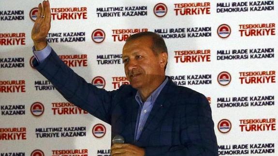 Erdogan, durante su primer discurso tras proclamarse vencedor de las elecciones presidenciales