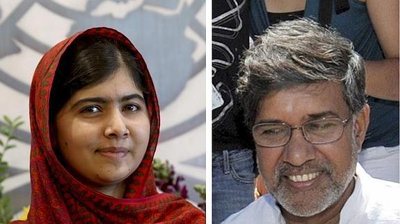 La activista paquistaní Malala Yousafzay y el activista indio Kailash Satyarthi. 