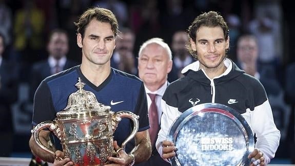 Federer y Nadal, tras la final de Basilea. 