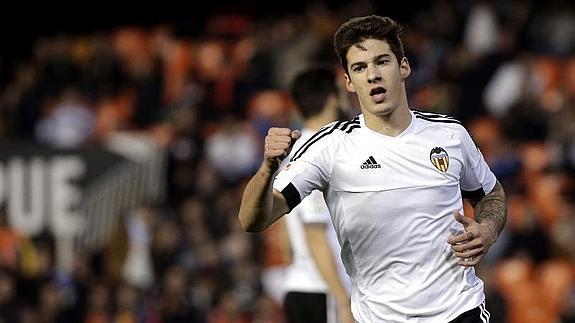 Santi Mina celebra su gol ante el Barakaldo. 