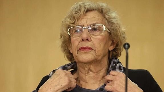La alcaldesa de Madrid, Manuela Carmena, durante la comparecencia. 