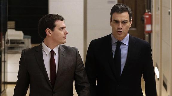 Albert Rivera y Pedro Sánchez, durante su última reunión en el Congreso.