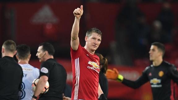 Schweinsteiger, al término de un partido con el Manchester United. 