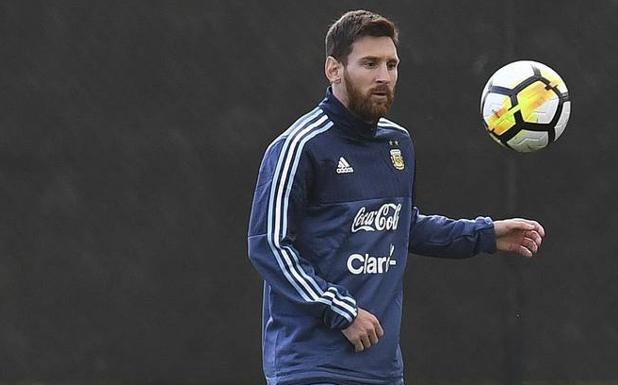 Messi, en un entrenamiento con Argentina. 