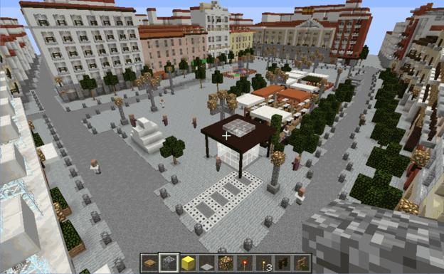 La plaza de Santa Ana, recreada en 'Minecraft'. 