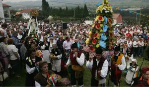 TRADICIÓN. Procesión del ramu y de la imagen de Nuestra Señora de los Remedios por el prau de la ermita de Guimarán. / LUIS SEVILLA