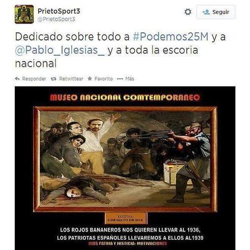 Manipulación del cuadro 'Fusilamientos del 3 de mayo' publicado en Twitter en alusión a Podemos.