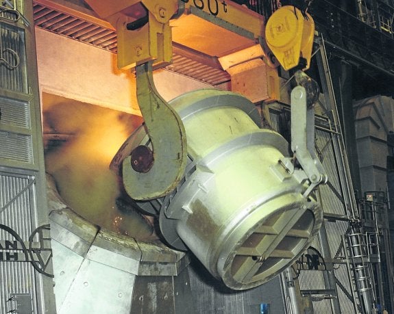 Carga en el convertidor de la acería LD III. 