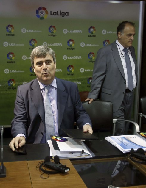 El secretario de Estado para el Deporte y presidente del CSD, Miguel Cardenal, en la última asamblea de la Liga de Fútbol Profesional. 