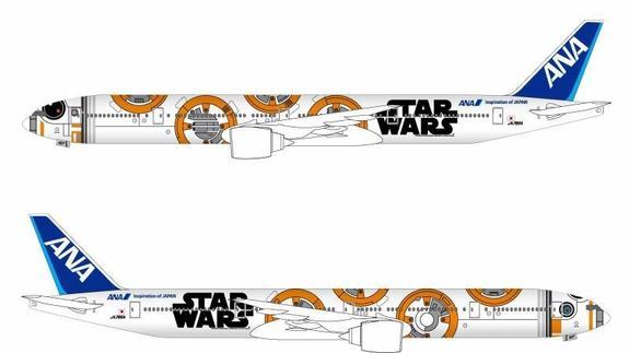 Diseño del Boeing inspirado en el robot BB-8, personaje original de la séptima entrega de Star Wars.