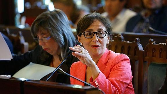 La consejera Belén Fernández, durante su comparecencia de esta mañana.