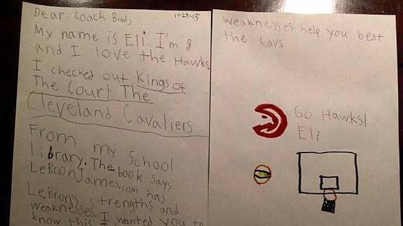Carta de una niña hincha de los Hawks al entrenador del equipo