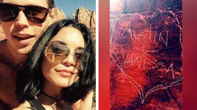 La actriz Vanessa Hudgens y su novio graban sus nombres sobre una roca protegida