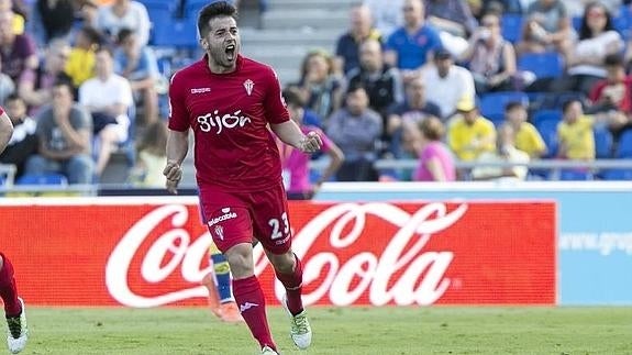 Jony celebra el tanto marcado en Las Palmas. 