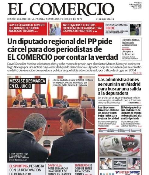 Primera página de hoy del diario EL COMERCIO. 