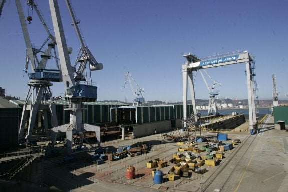 Los diques en las instalaciones de Armón Gijón, donde se venían construyendo los buques en los últimos años. 