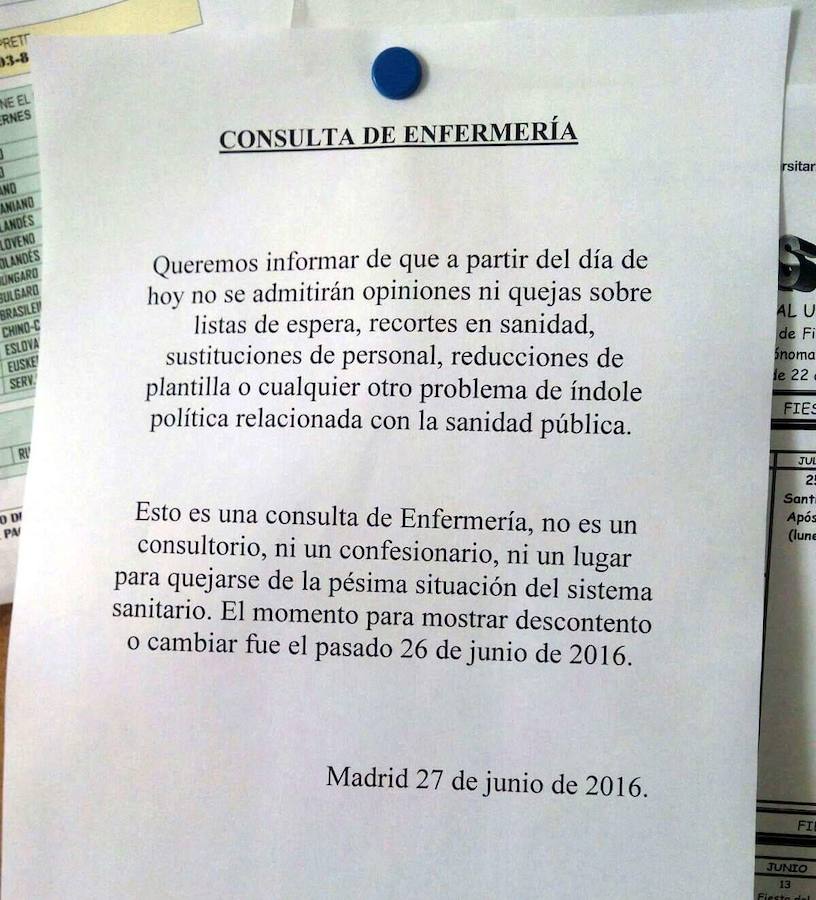 La nota indignada de una consulta de enfermería tras el 26-J