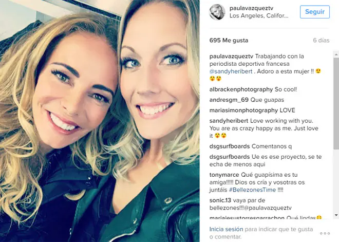 Imagen que la gallega compartió en su cuenta de Instagram: «Trabajando con la periodista deportiva francesa @sandyheribert . Adoro a esta mujer!!»
