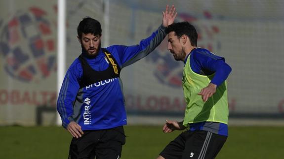 Toché y Nando, esta mañana, durante el entrenamiento.