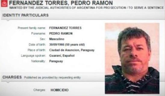 La ficha de la Interpol de Pedro Ramón Fernández Torres.