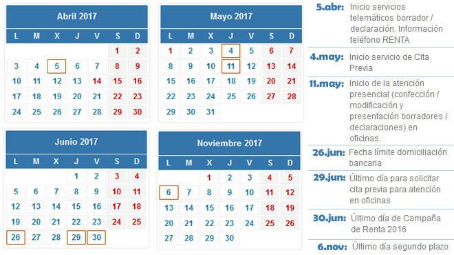 Campaña de la Renta 2016: calendario y fechas clave