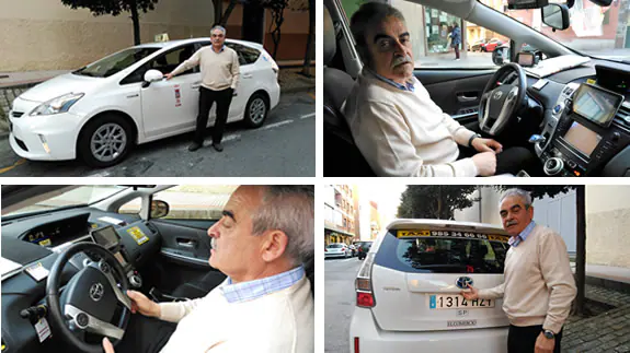 Evaristo Villaverde posa en su taxi