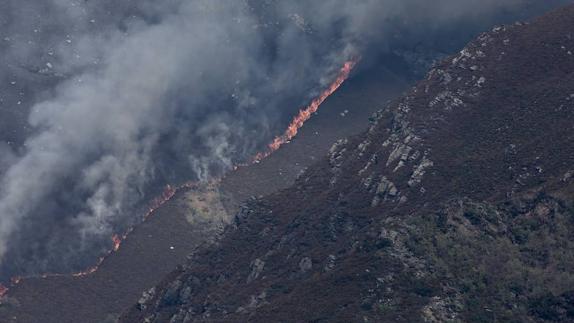 Imagen del fuego cerca de Muniellos. 