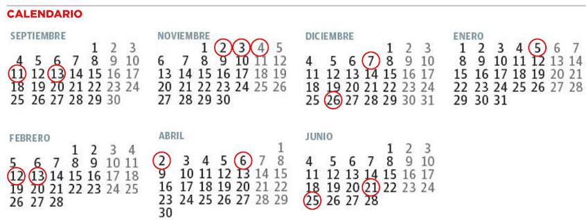 Los festivos del nuevo calendario académico 2017 / 2018.