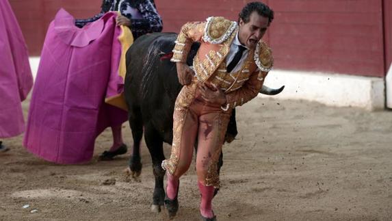 Fandiño, tras recibir la cornada. 