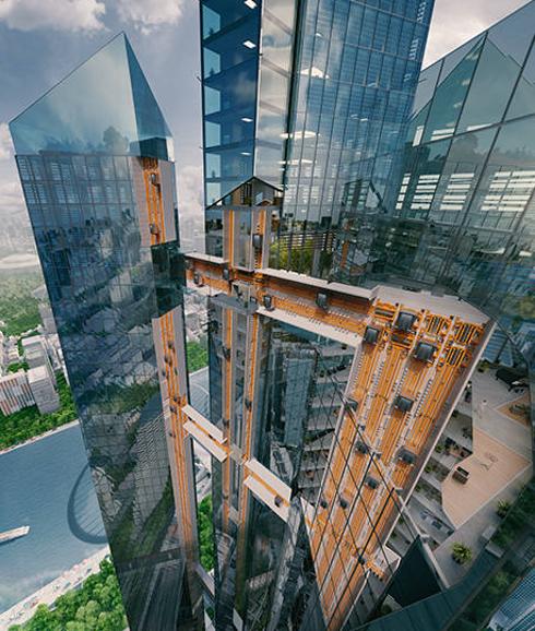 Thyssenkrupp prueba su ascensor sin cables hecho en Gijón en una torre de 246 metros