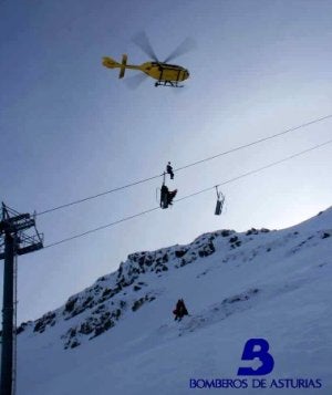 Momento del rescate de uno de los esquiadores. ::                             E. C.